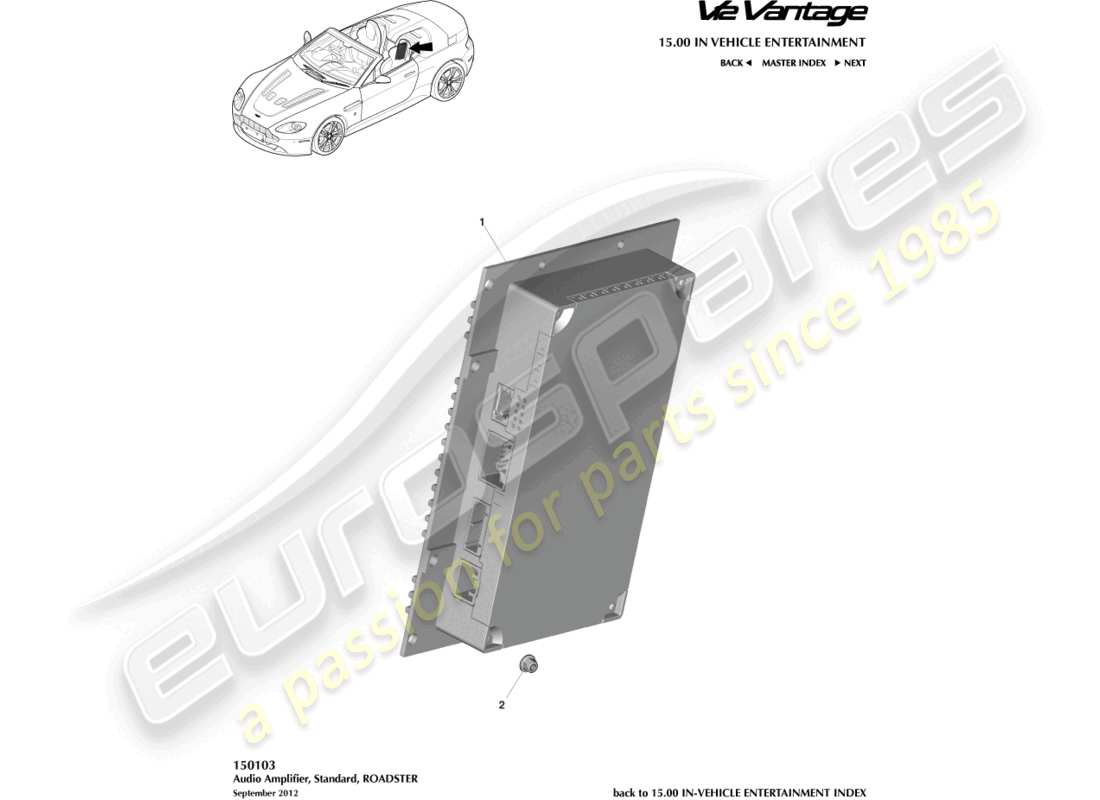 aston martin v12 vantage (2010) amplificatore, diagramma delle parti della roadster