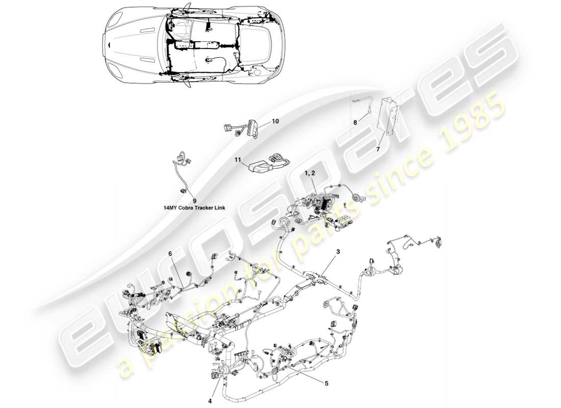 aston martin v8 vantage (2005) imbracatura per il corpo, diagramma delle parti del coupé