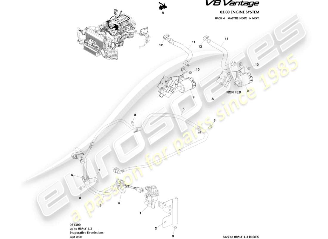 aston martin v8 vantage (2006) diagramma delle parti delle emissioni evaporative