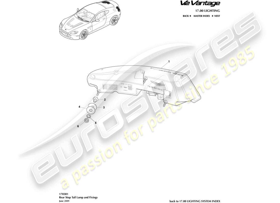 aston martin v12 vantage (2010) diagramma delle parti delle luci posteriori