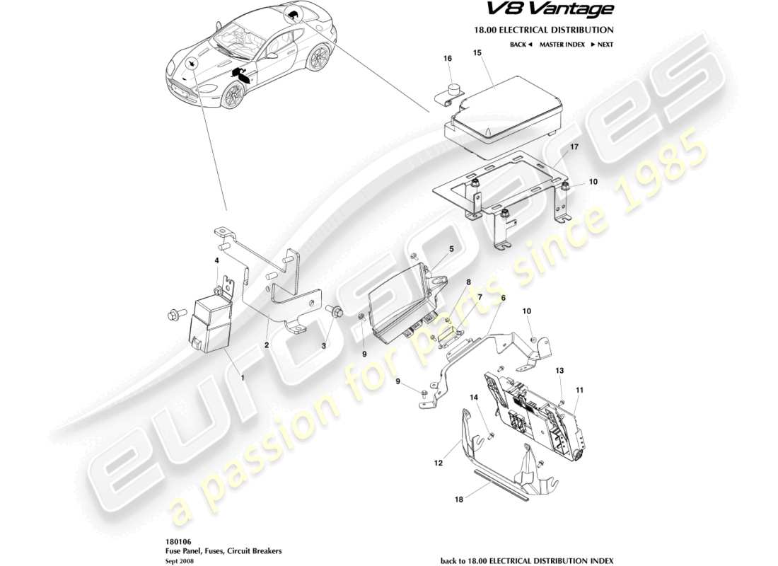 aston martin v8 vantage (2014) diagramma delle parti dei pannelli fusibili