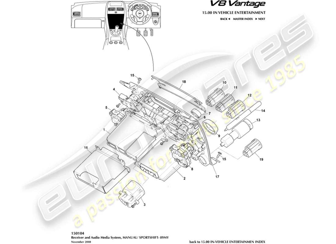 aston martin v8 vantage (2006) controlli multimediali, diagramma delle parti 09my