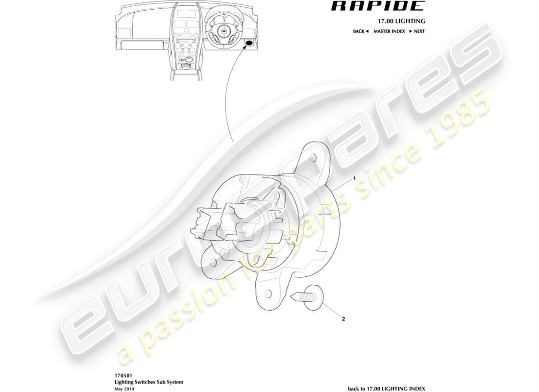 aston martin rapide (2013) lichtschalter teilediagramm