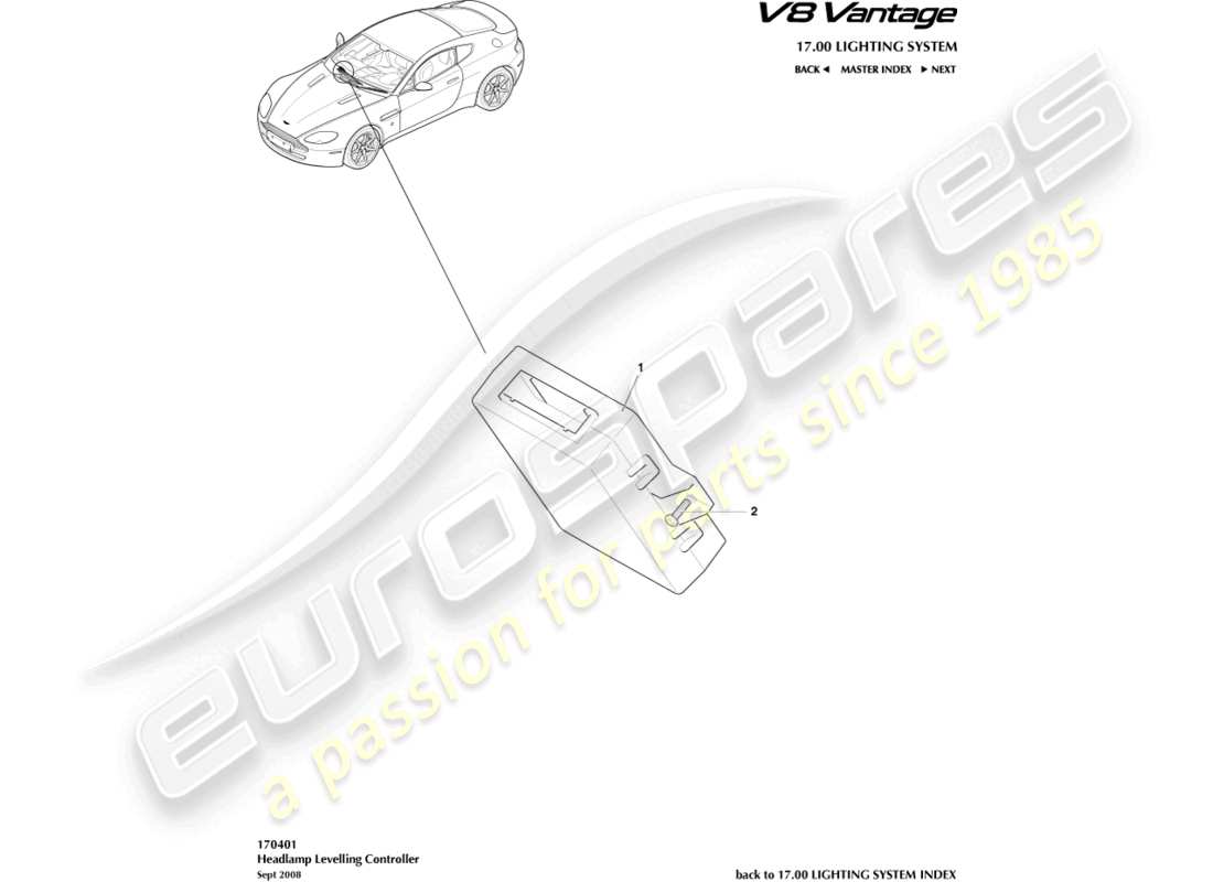 aston martin v8 vantage (2006) diagramma delle parti del controller livellamento fari