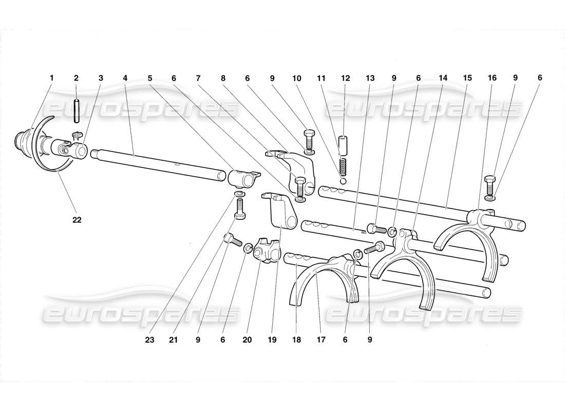 lamborghini diablo sv (1998) diagramma delle parti delle aste e delle forcelle del cambio