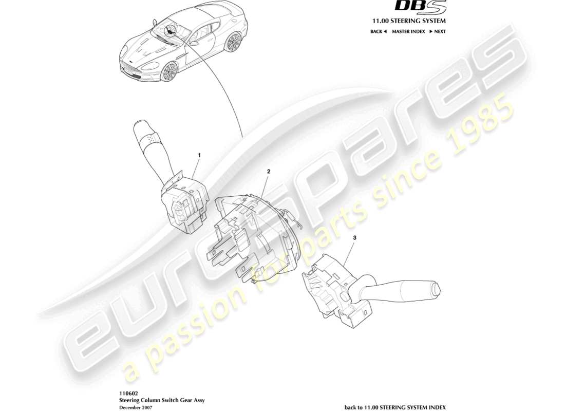 aston martin dbs (2013) interruttore piantone dello sterzo schema delle parti