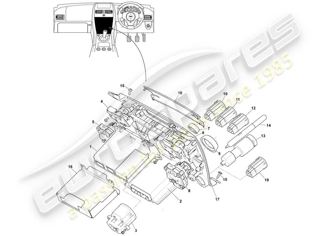 aston martin v8 vantage (2005) controlli multimediali, diagramma delle parti 09my