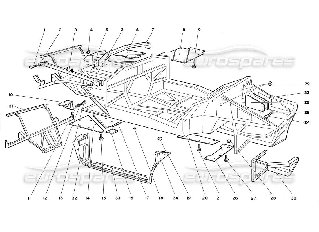 lamborghini diablo gt (1999) elementi del telaio diagramma delle parti