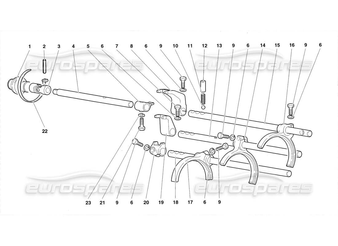 lamborghini diablo roadster (1998) diagramma delle parti delle aste e delle forcelle del cambio