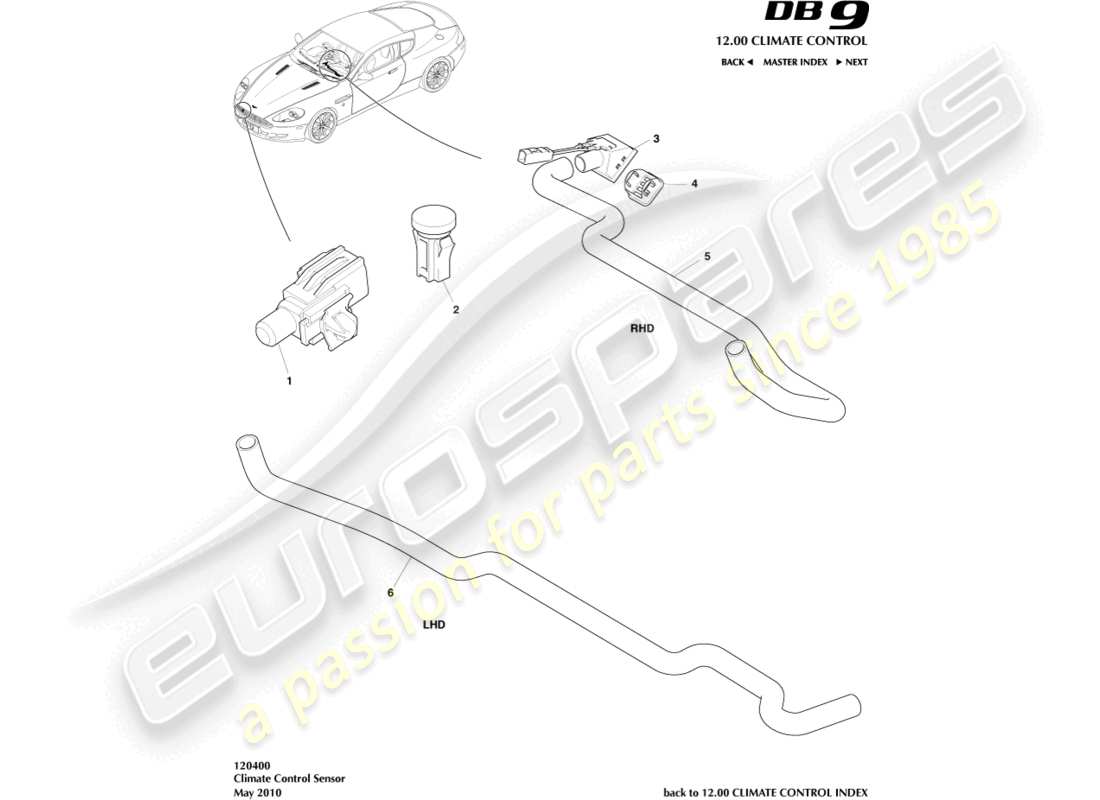 aston martin db9 (2005) diagramma delle parti dei sensori