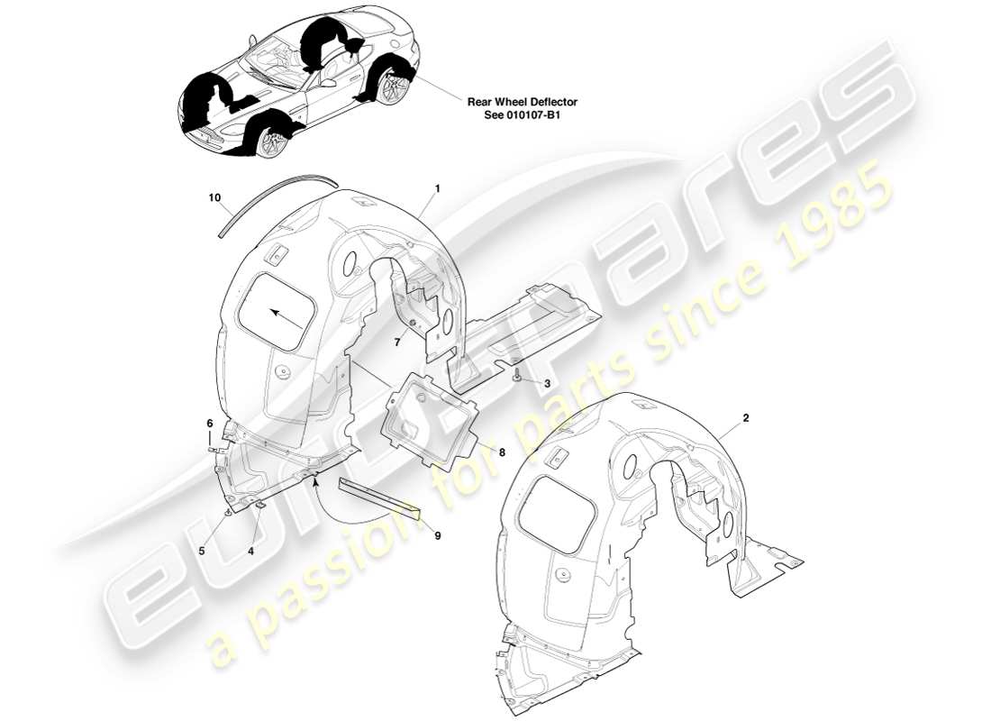 aston martin v8 vantage (2007) diagramma delle parti dei passaruota anteriori
