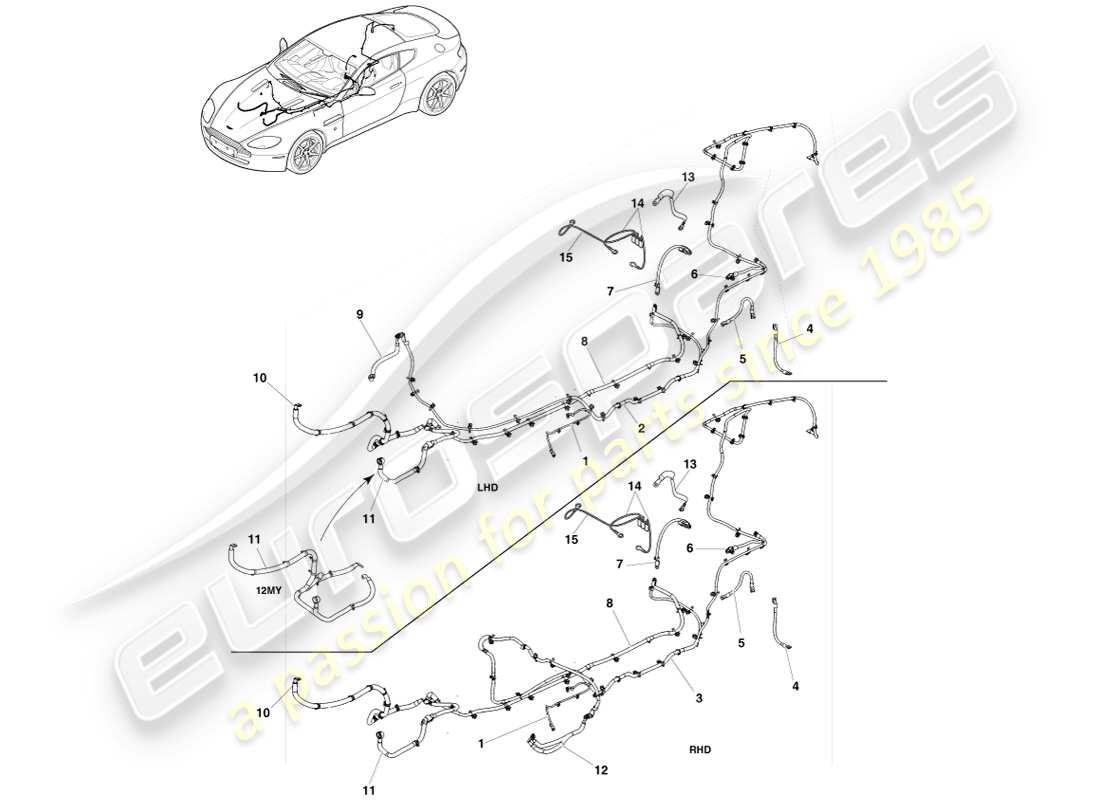 aston martin v8 vantage (2005) diagramma delle parti dei cavi della batteria