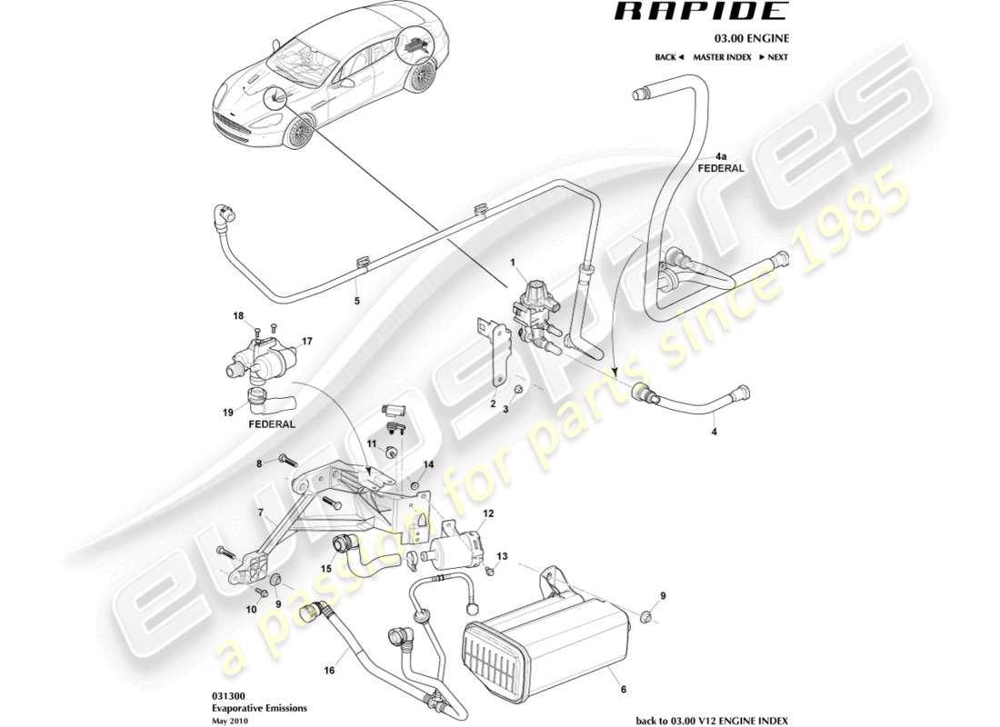 aston martin rapide (2013) verdunstungsemissionen teilediagramm