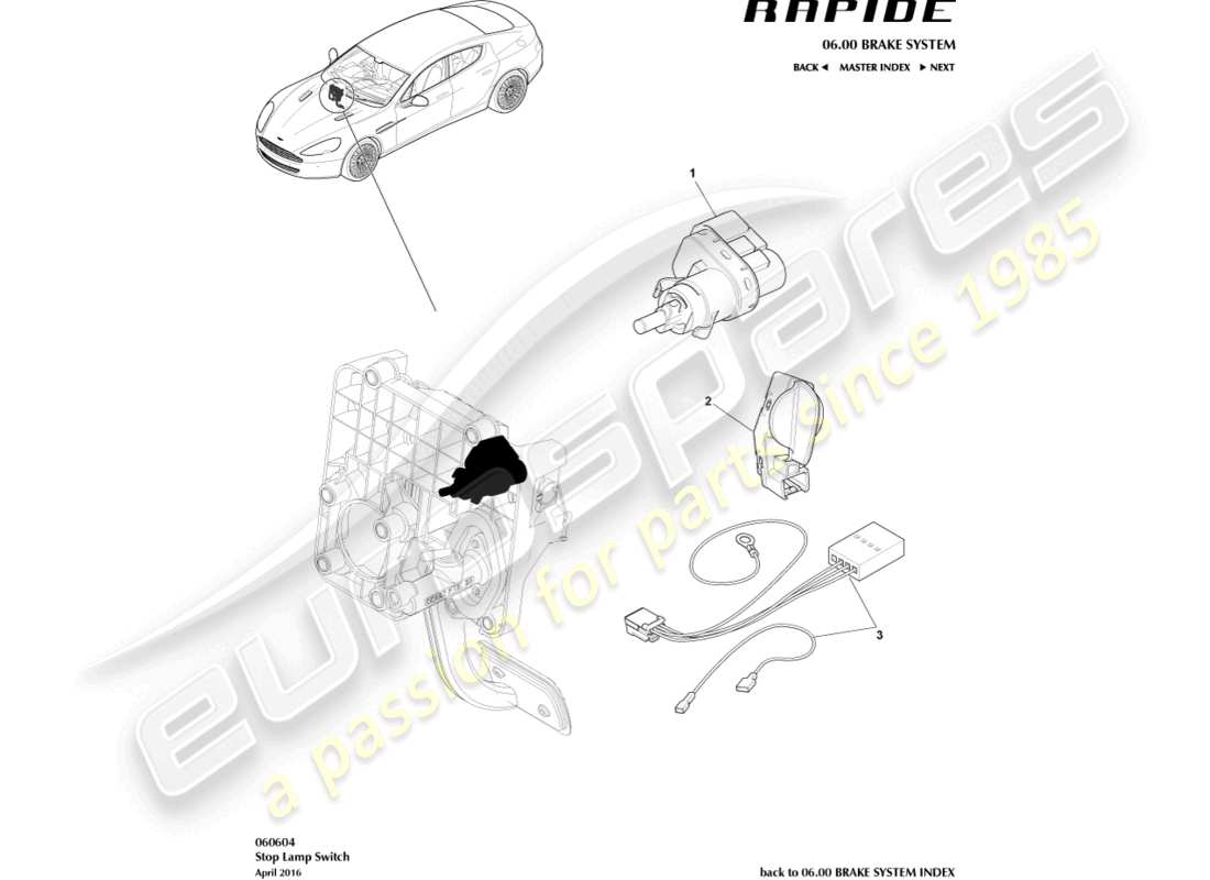aston martin rapide (2013) bremslichtschalter teilediagramm