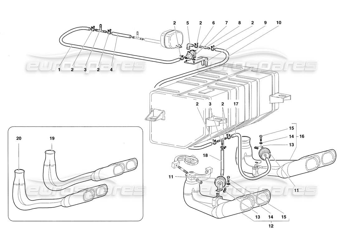 lamborghini diablo sv (1998) diagramma delle parti del sistema di scarico