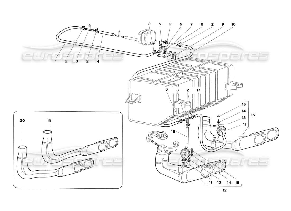 lamborghini diablo sv (1999) diagramma delle parti del sistema di scarico