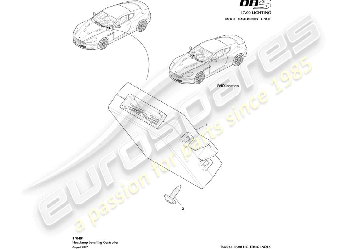 aston martin dbs (2013) diagramma delle parti del controller livellamento fari
