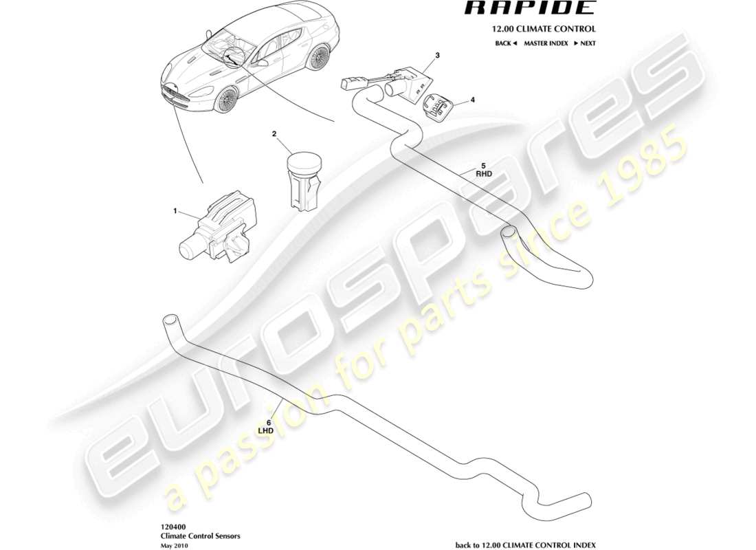 aston martin rapide (2013) diagramma delle parti dei sensori