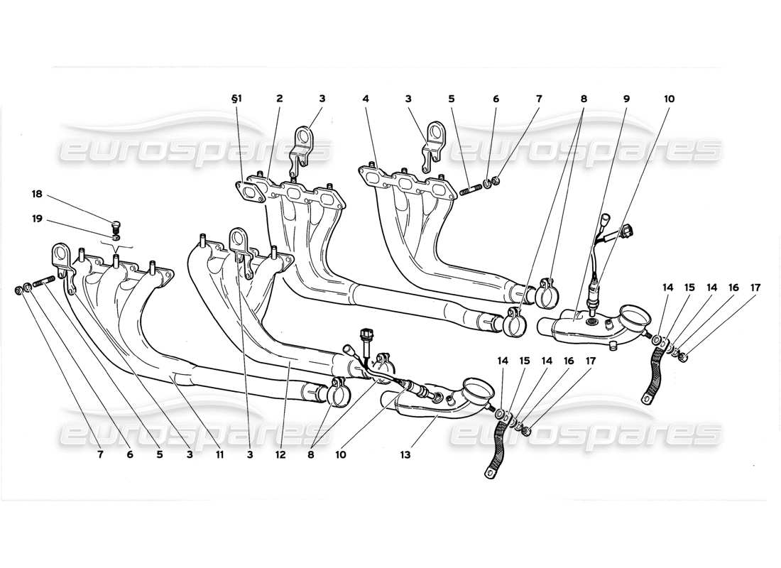 lamborghini diablo gt (1999) impianto di scarico diagramma delle parti