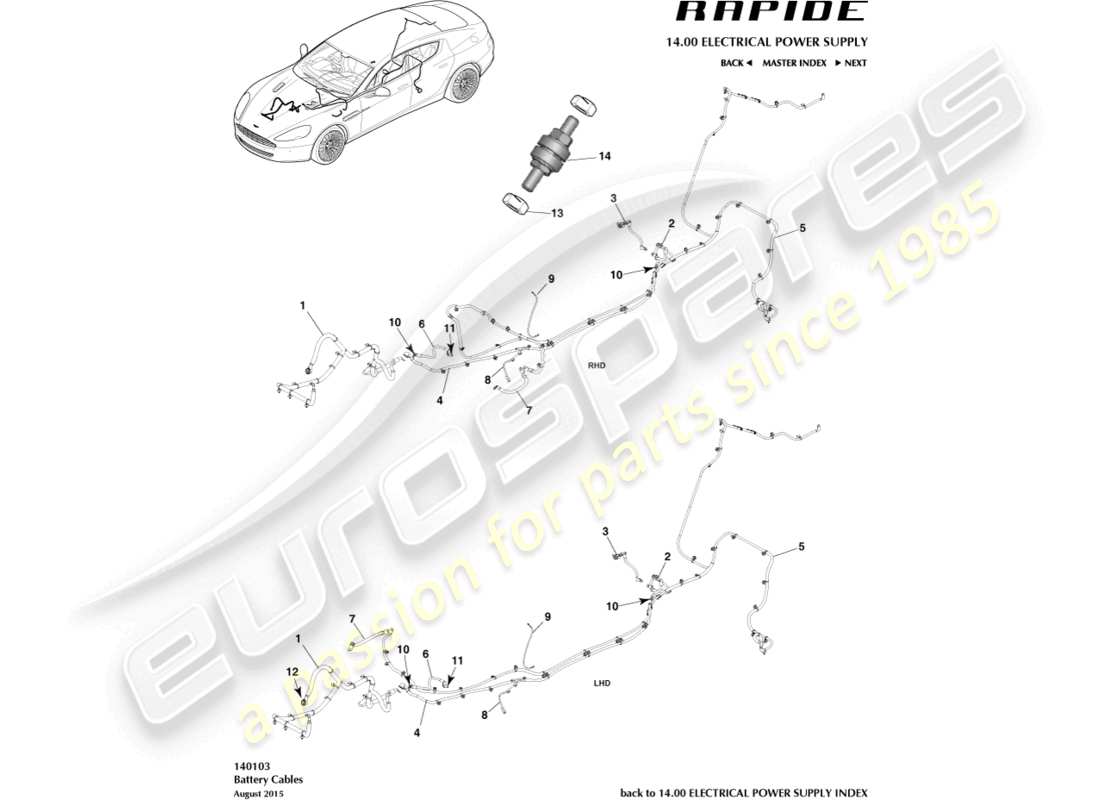 aston martin rapide (2013) batteriekabel teilediagramm