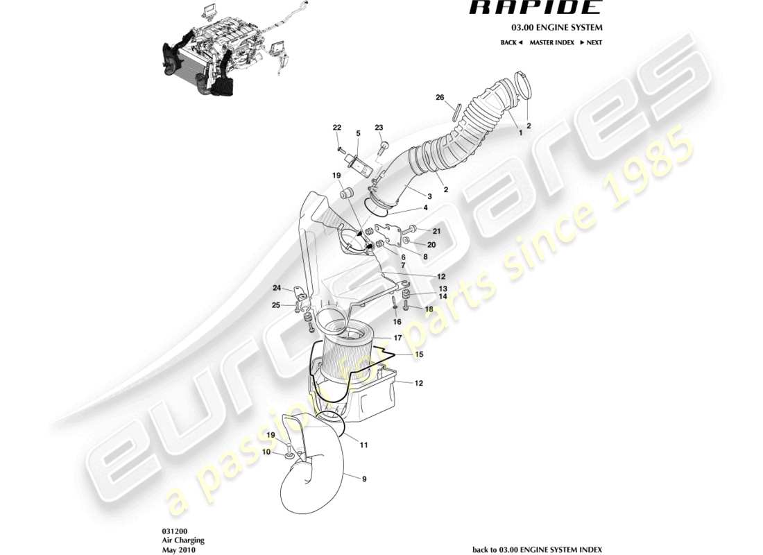 aston martin rapide (2010) ricarica dell'aria diagramma delle parti