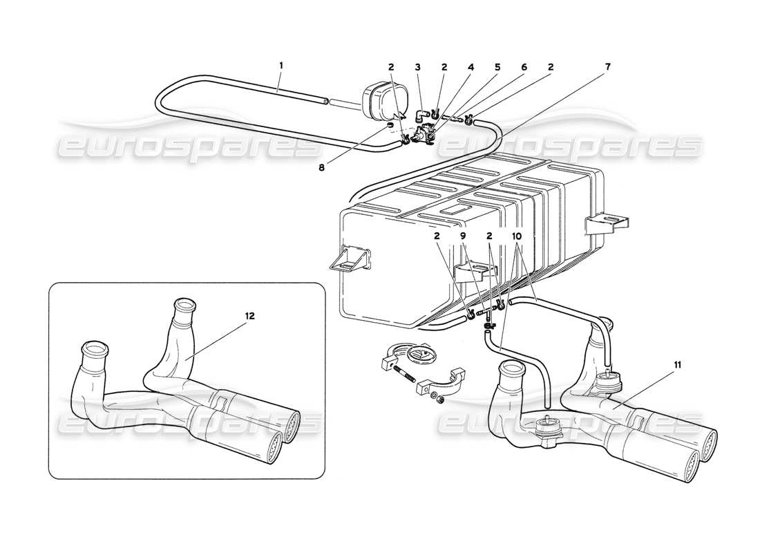 lamborghini diablo 6.0 (2001) diagramma delle parti del sistema di scarico