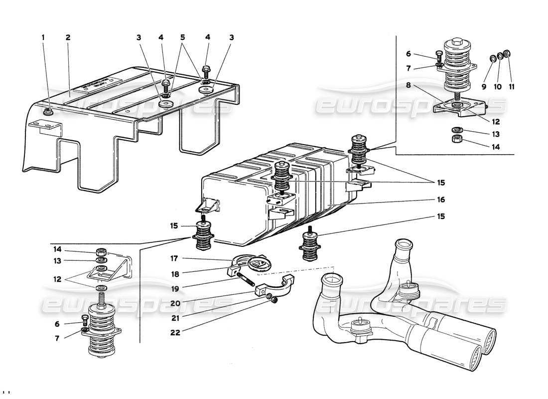 lamborghini diablo 6.0 (2001) diagramma delle parti del sistema di scarico