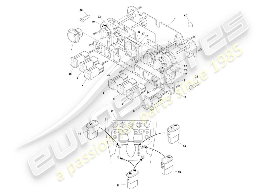 aston martin db7 vantage (2002) diagramma delle parti di strumenti e controlli