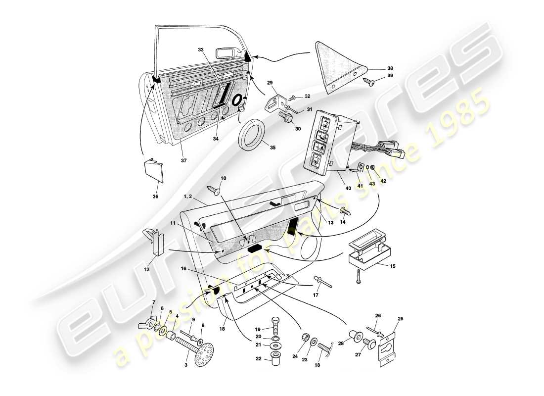 aston martin v8 coupe (2000) diagramma delle parti del rivestimento della porta
