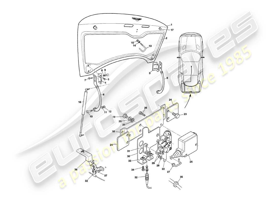 aston martin v8 coupe (2000) coperchio del bagagliaio, vin v79080 e v79074 nel diagramma delle parti
