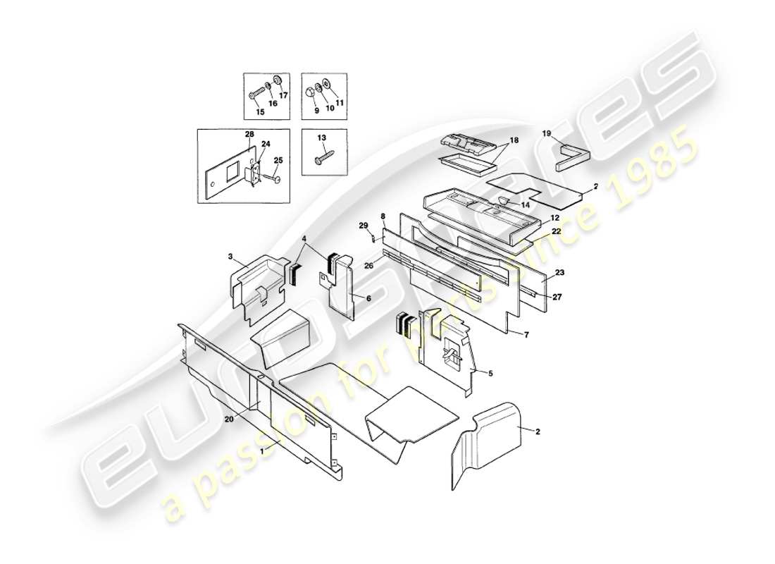 aston martin v8 coupe (2000) diagramma delle parti del rivestimento del bagagliaio