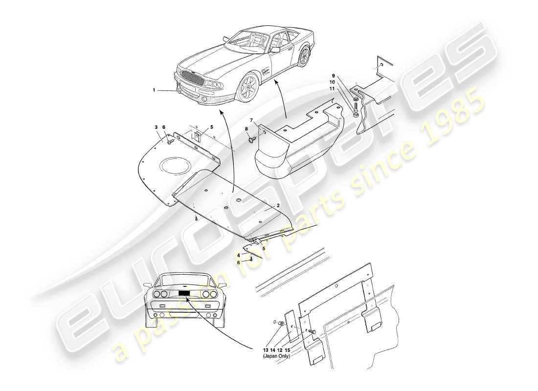 aston martin v8 coupe (2000) diagramma delle parti dei raccordi del corpo