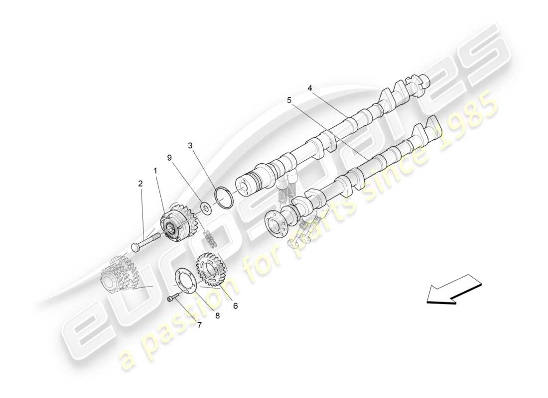 maserati granturismo s (2019) diagramma delle parti degli alberi a camme della testata sinistra