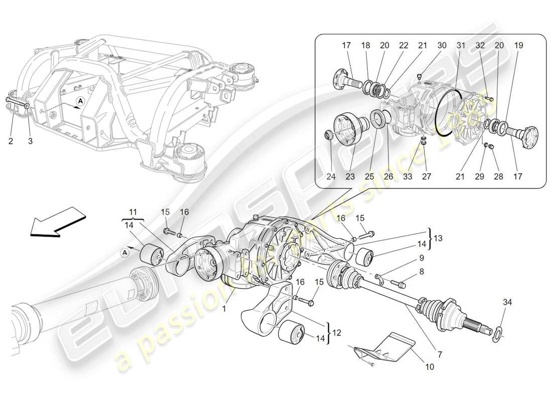 maserati granturismo (2009) semi differenziali e assali posteriori diagramma delle parti