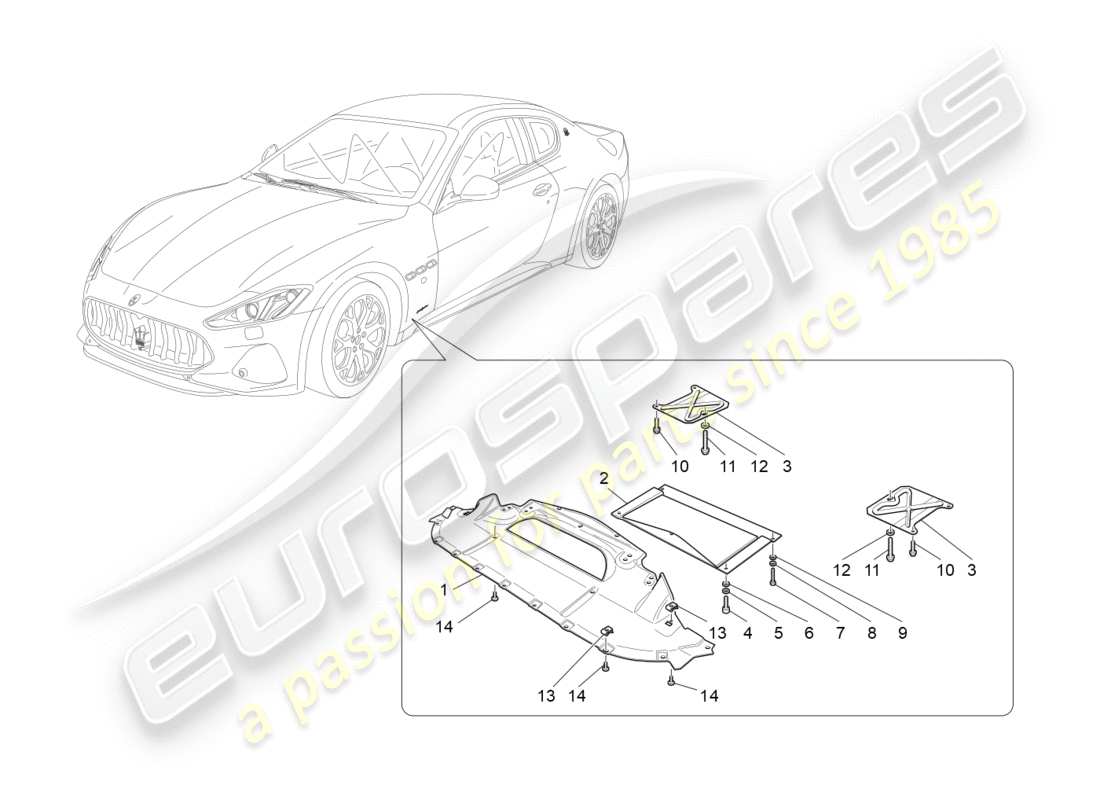 maserati granturismo s (2019) schema delle parti delle protezioni sottoscocca e sottopavimento