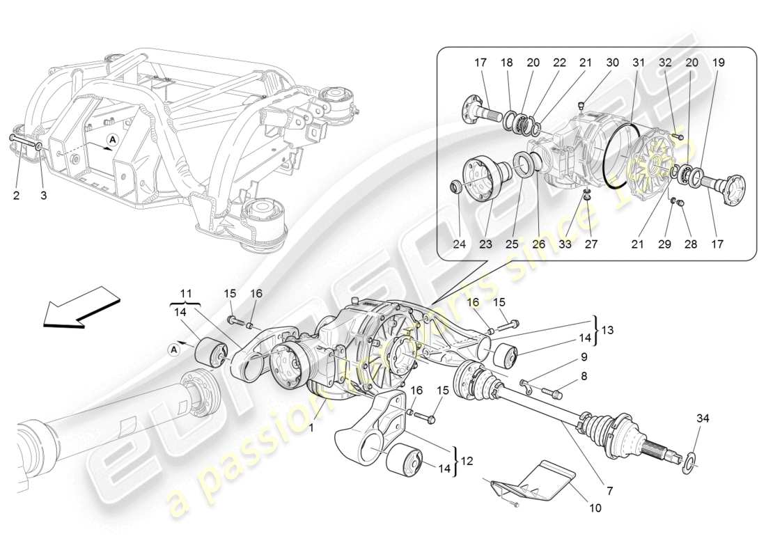 maserati granturismo (2008) semi differenziali e assali posteriori diagramma delle parti