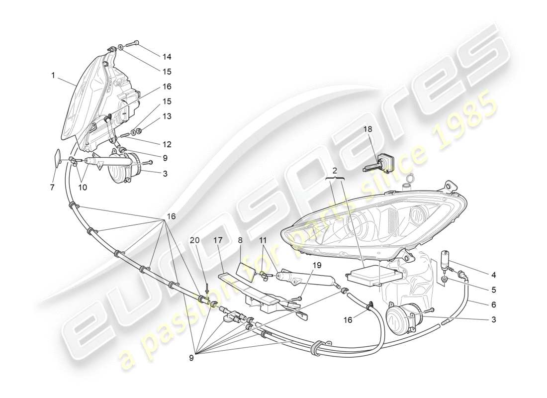 maserati granturismo (2011) diagramma delle parti dei gruppi ottici