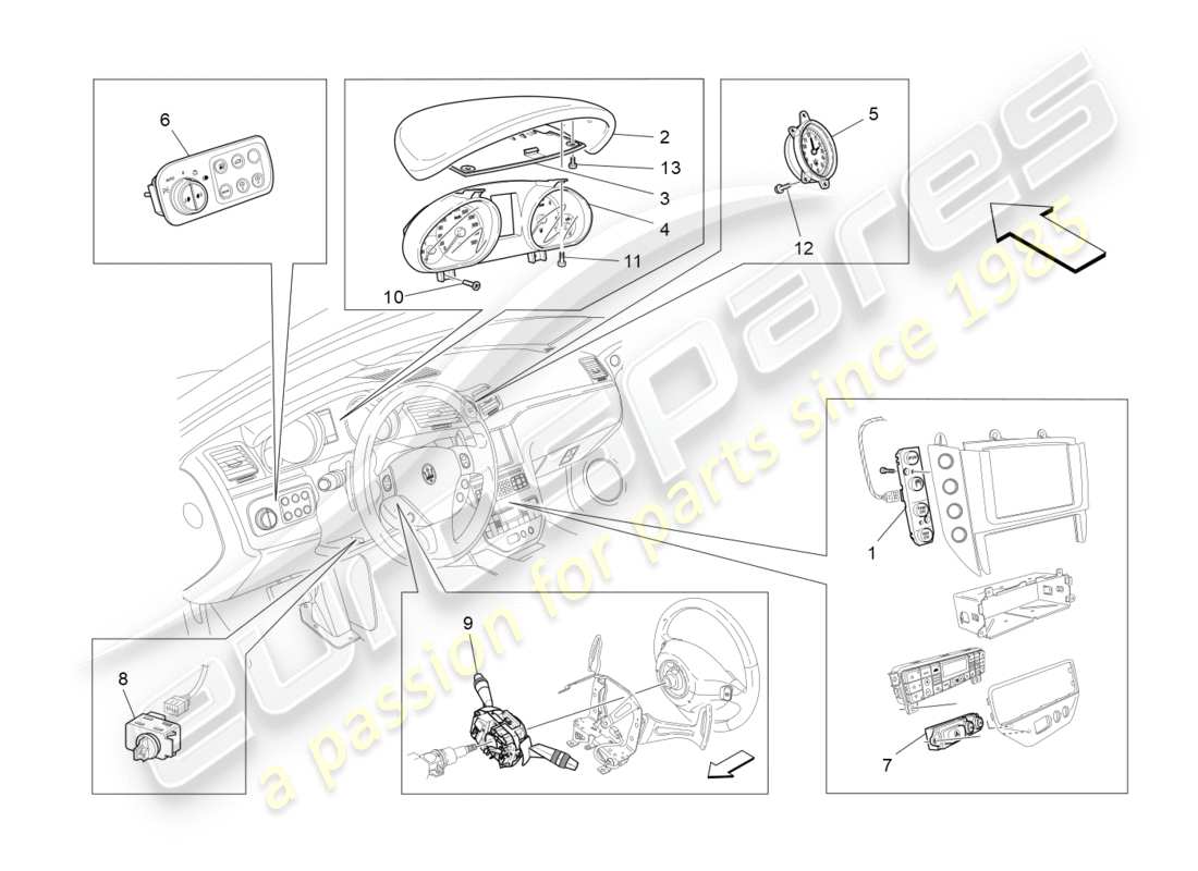 maserati granturismo s (2017) dispositivi da cruscotto diagramma delle parti