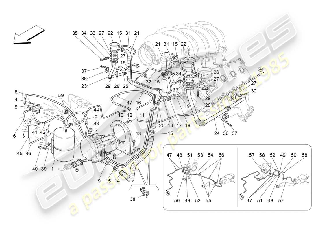 maserati granturismo (2009) sistema d'aria aggiuntivo diagramma delle parti