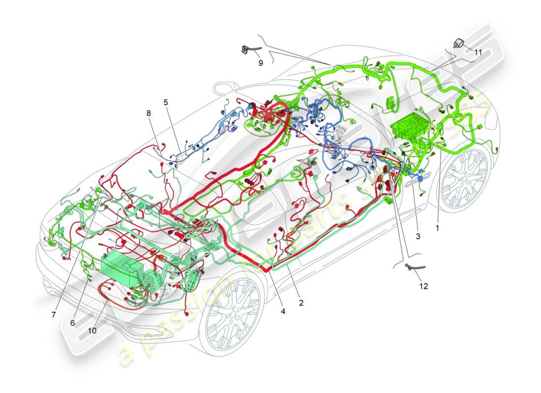 maserati granturismo s (2016) schema delle parti del cablaggio principale