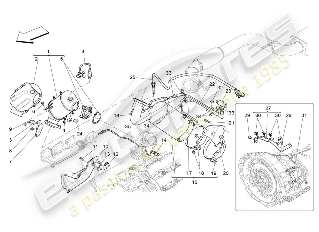 maserati qtp 3.0 tds v6 275hp (2015) diagramma delle parti dei convertitori pre-catalitici e dei convertitori catalitici