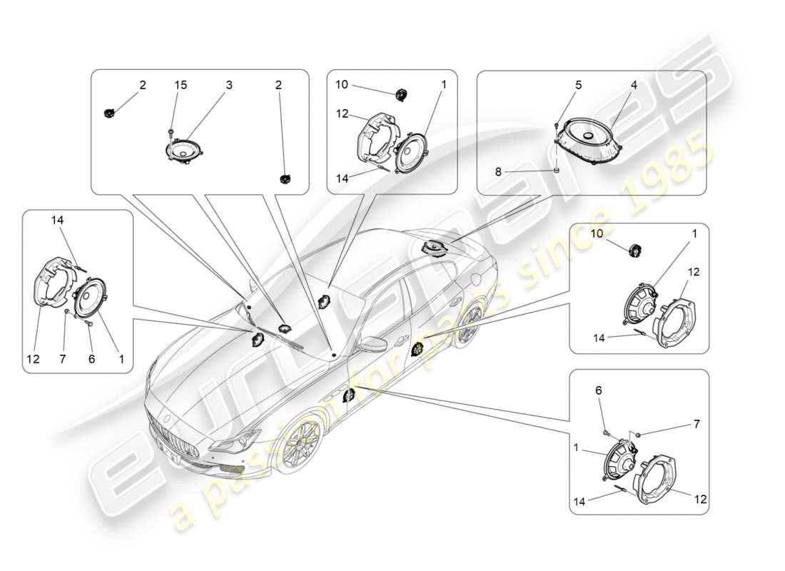maserati qtp 3.0 bt v6 410hp (2014) schema delle parti del sistema di diffusione del suono