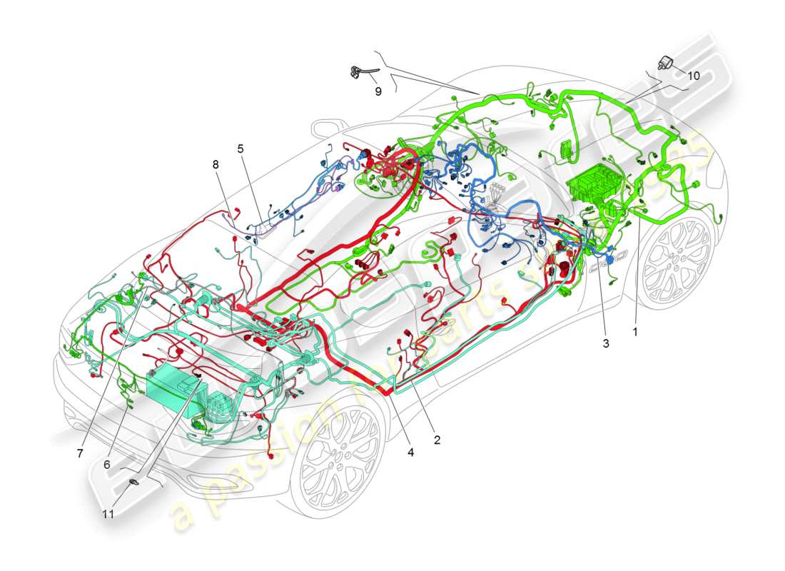 maserati granturismo (2008) schema delle parti del cablaggio principale