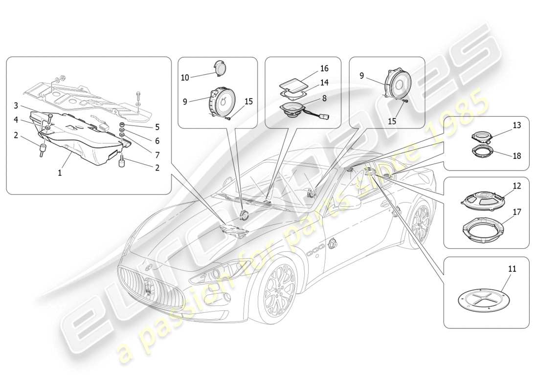 maserati granturismo (2008) sistema di diffusione sonora diagramma delle parti
