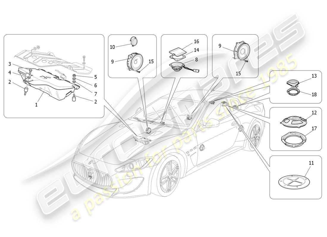 maserati qtp 3.0 tds v6 275hp (2015) schema delle parti del sistema di diffusione del suono