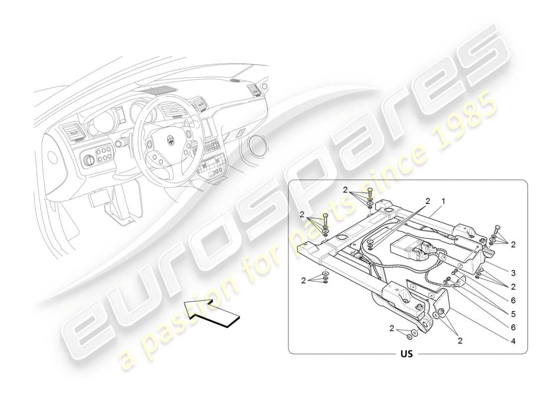 maserati granturismo (2008) schema delle parti di disattivazione dell'airbag del passeggero