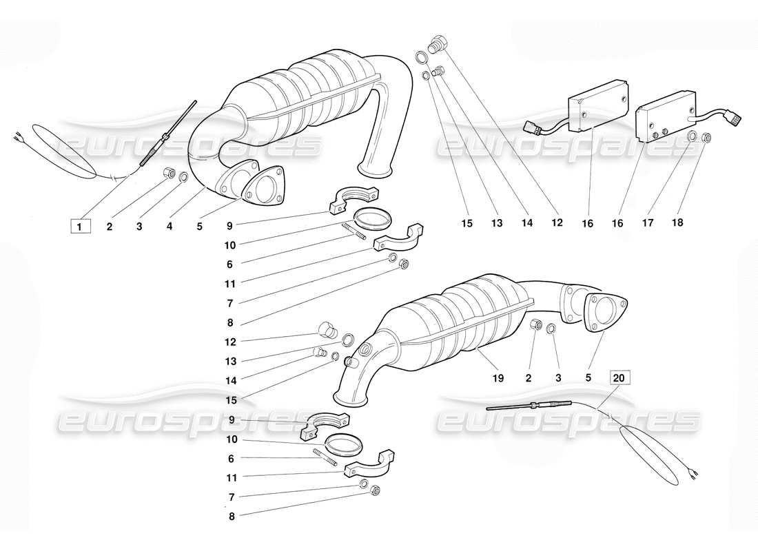 lamborghini diablo (1991) sistema di scarico (valido per la versione di giugno 1992) diagramma delle parti