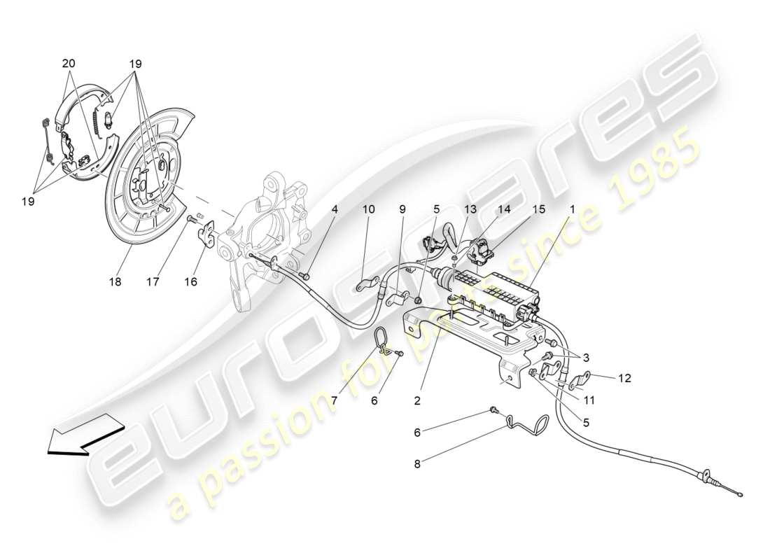 maserati qtp 3.0 bt v6 410hp (2014) schema delle parti del freno di stazionamento