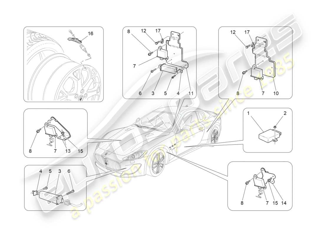 maserati qtp 3.0 tds v6 275hp (2015) sistema di monitoraggio della pressione dei pneumatici schema delle parti