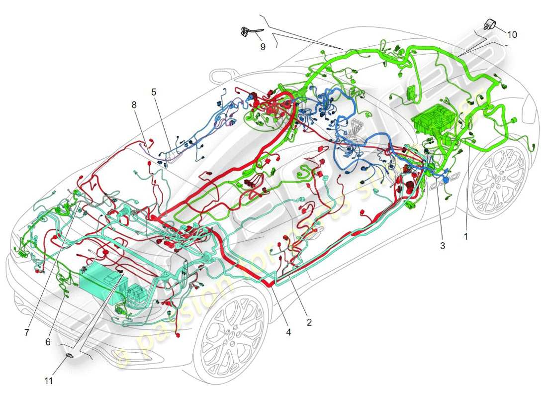 maserati granturismo (2009) schema delle parti del cablaggio principale